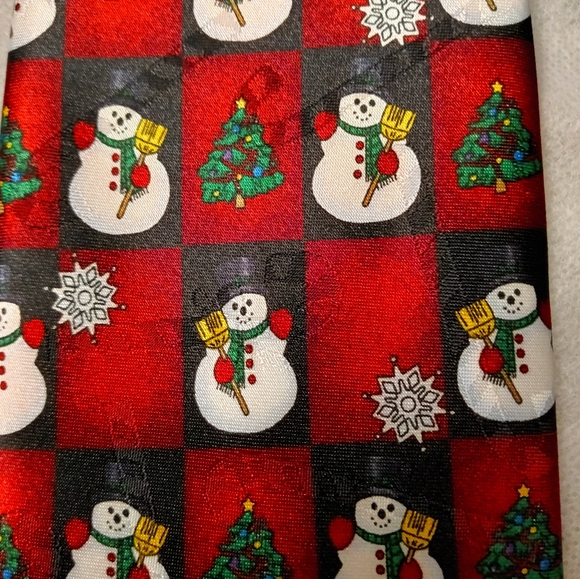 Yule Tie Greetings Red Christmas Tie Hallmark 59" L 3 3/4" W Holiday Snowmen - Picture 4 of 4
